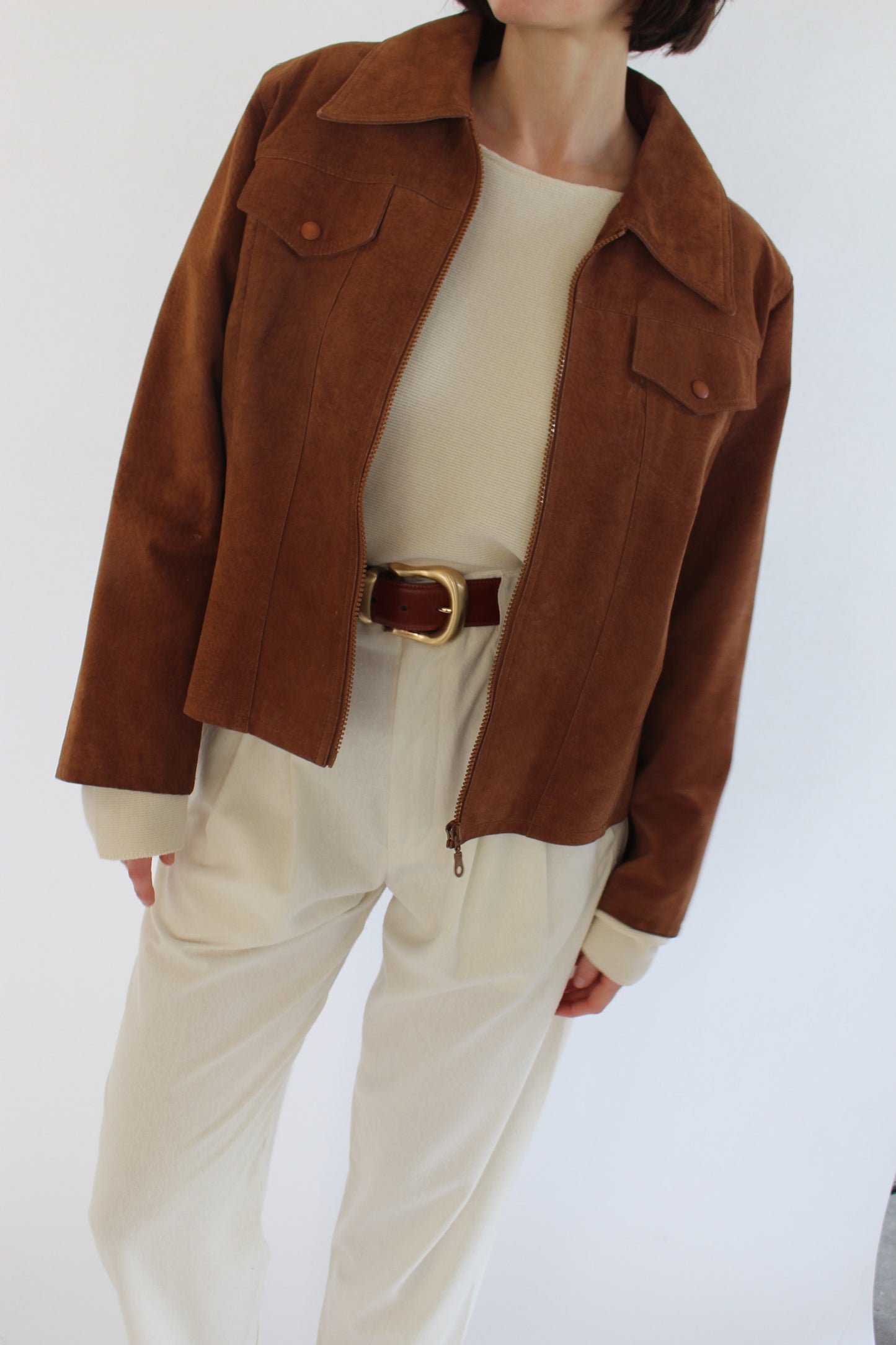 90s Chestnut Suede Zip Jacket