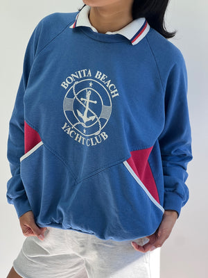 Vintage Bonita Beach Yacht Club Collared Sweatshirt