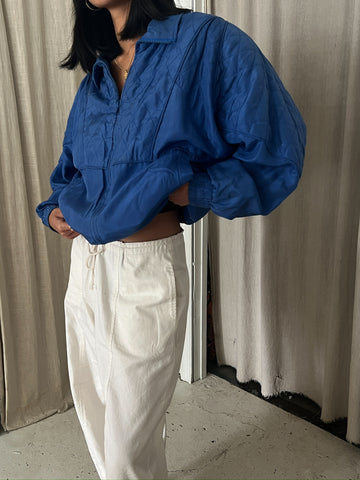 Vintage Cobalt Quilted Silk Zip Jacket