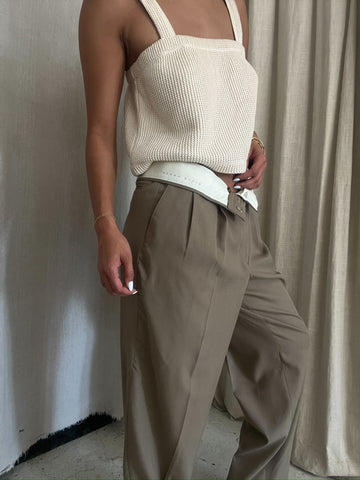 90s Taupe Wool Menswear Trouser