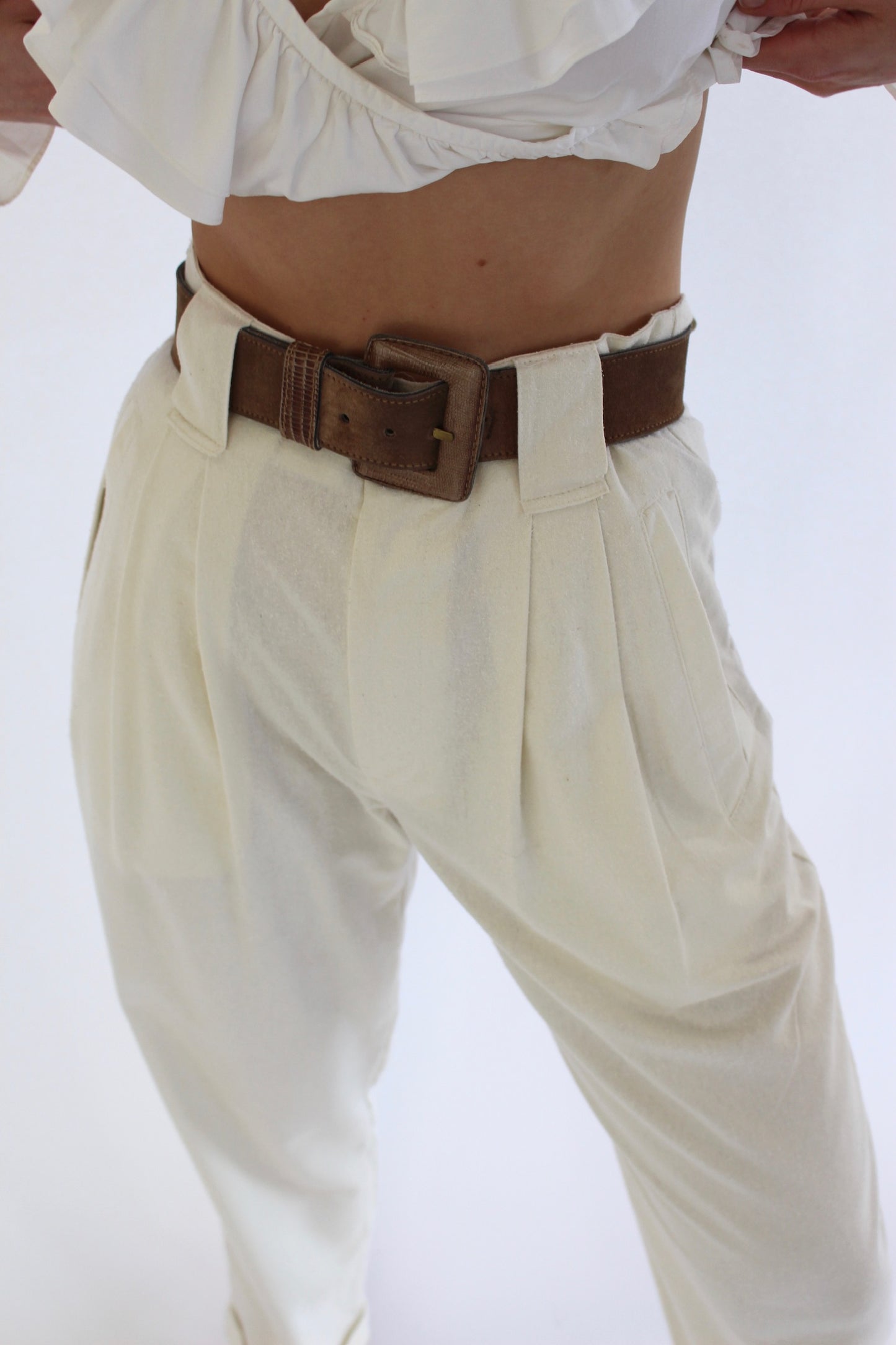 Vintage Taupe Suede Leather Belt