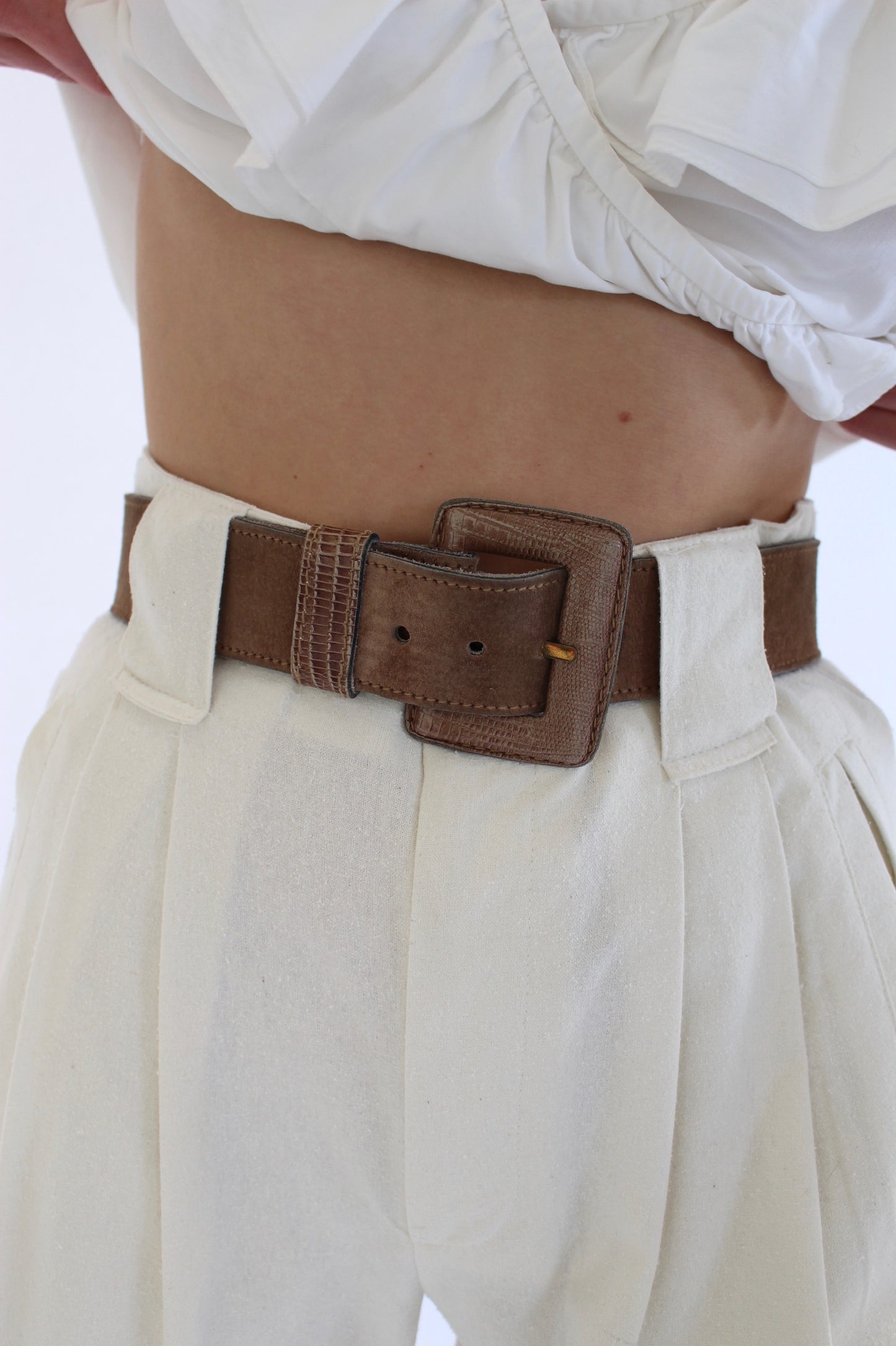 Vintage Taupe Suede Leather Belt