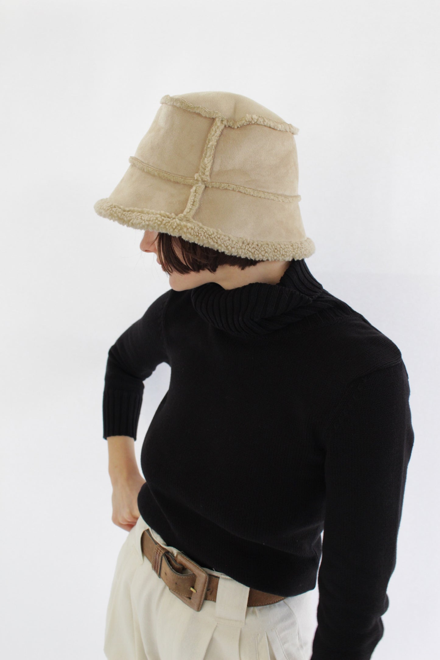 Vintage Faux Suede & Shearling Bucket Hat