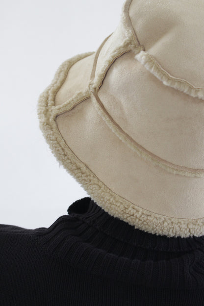 Vintage Faux Suede & Shearling Bucket Hat