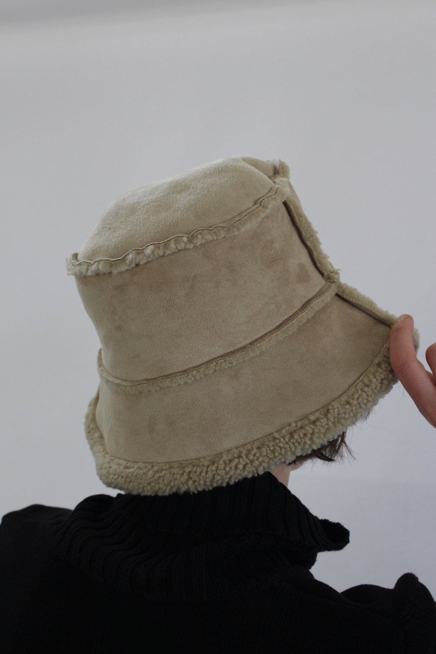 Vintage Faux Suede & Shearling Bucket Hat