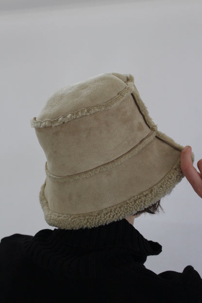 Vintage Faux Suede & Shearling Bucket Hat