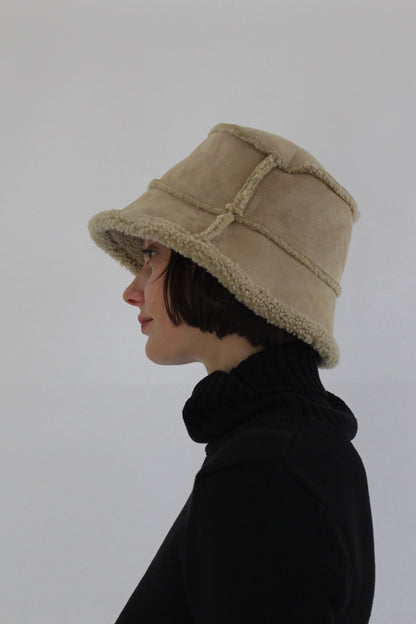 Vintage Faux Suede & Shearling Bucket Hat