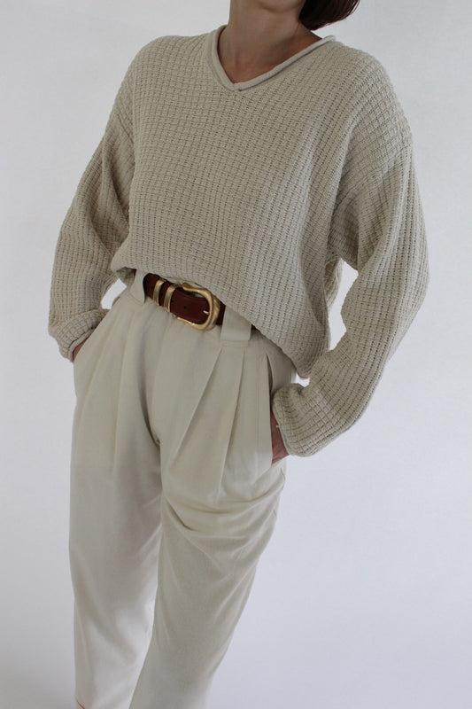 Vintage Cream Silk Woven Pullover