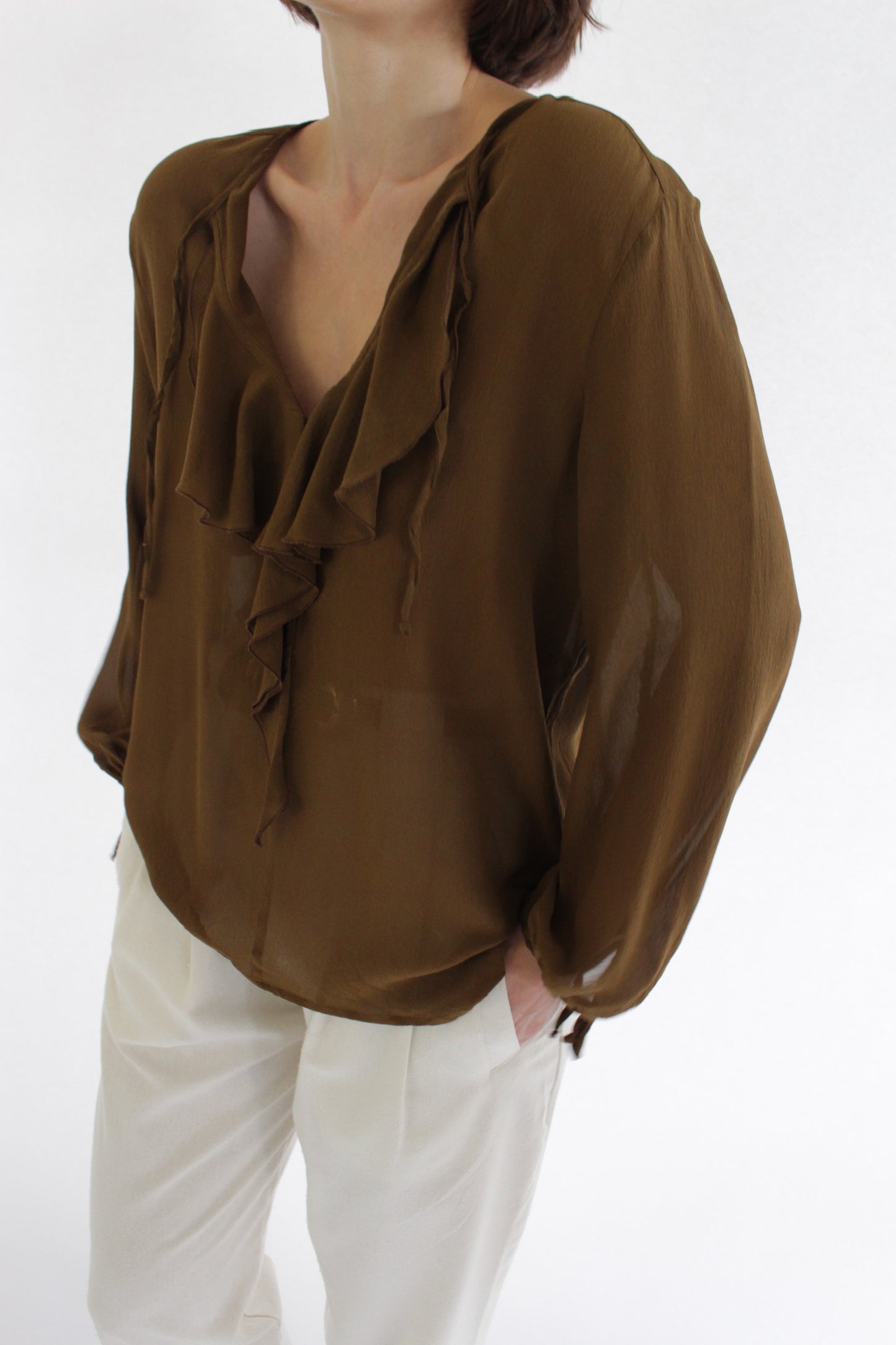 Stunning Max Mara Sheer Olive Silk Blouse