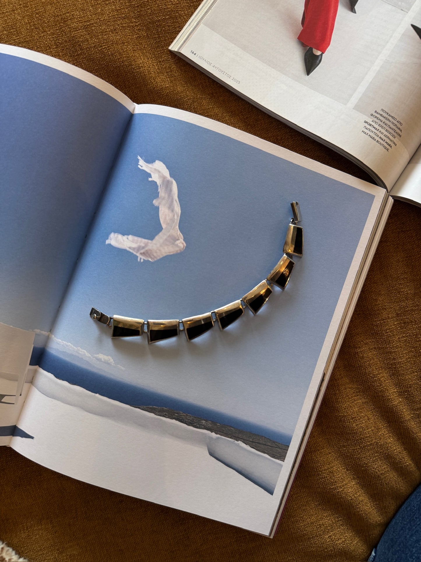 Amazing Vintage Sterling Silver & Onyx Inlay Link Bracelet