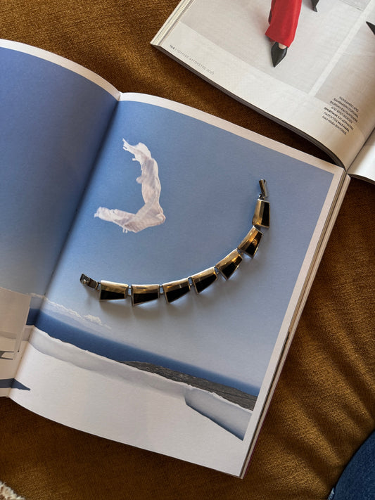 Amazing Vintage Sterling Silver & Onyx Inlay Link Bracelet