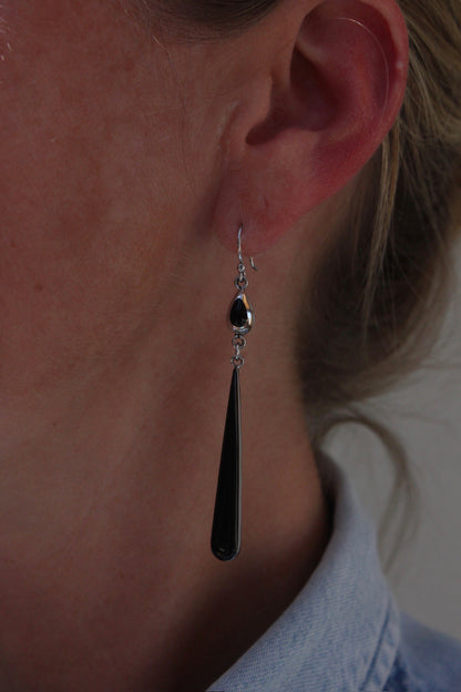 Vintage Sterling Silver & Onyx Tear Drop Earrings