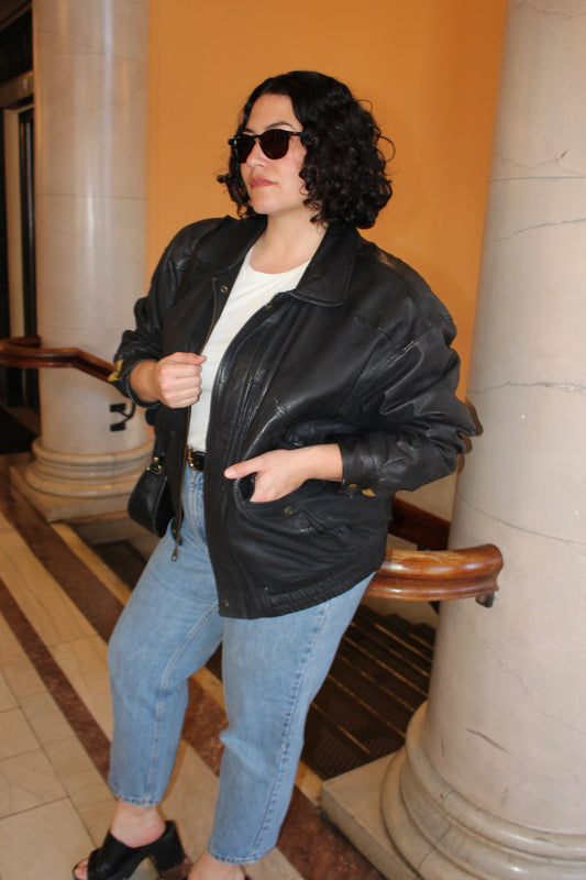 Incredible Vintage Black Leather Bomber