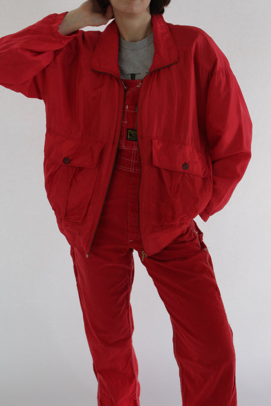 Vintage Poppy Red Silk Bomber