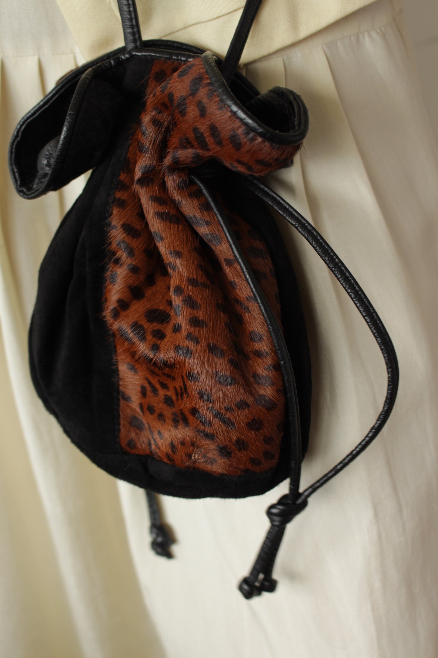 Vintage Suede & Printed Calf Hair Bucket Bag