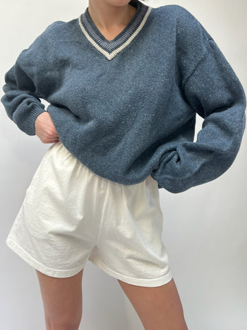 Vintage Slate Blue V-Neck Sweater