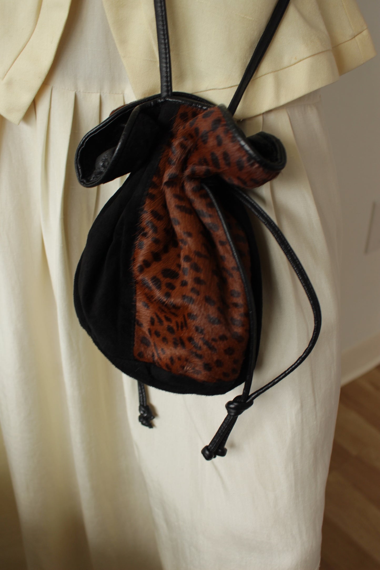 Vintage Suede & Printed Calf Hair Bucket Bag