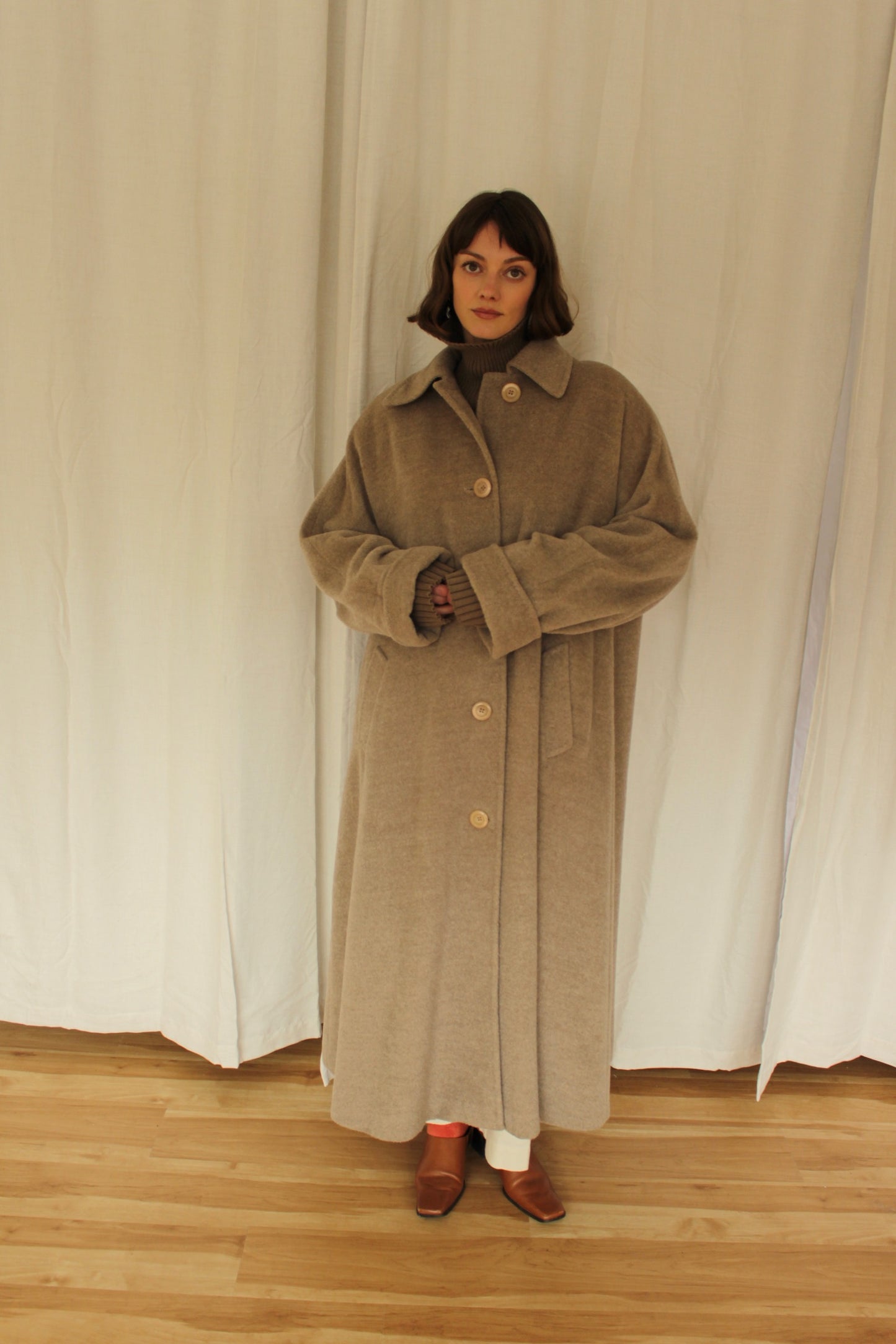 Vintage Italian Dusty Cocoa Long Alpaca Coat
