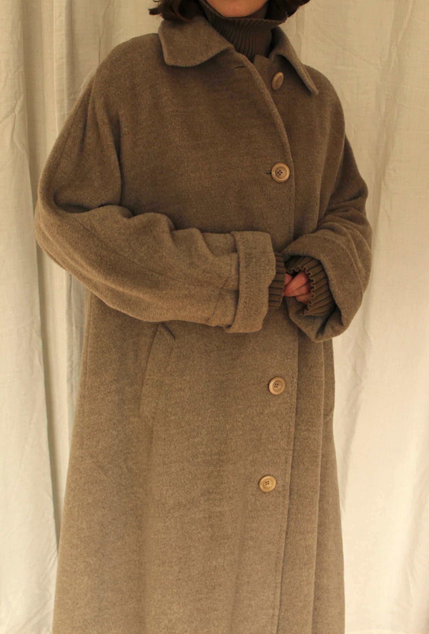 Vintage Italian Dusty Cocoa Long Alpaca Coat