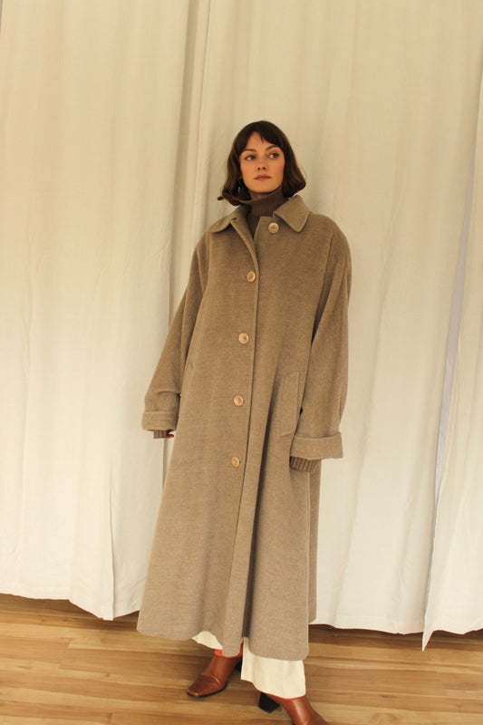 Vintage Italian Dusty Cocoa Long Alpaca Coat