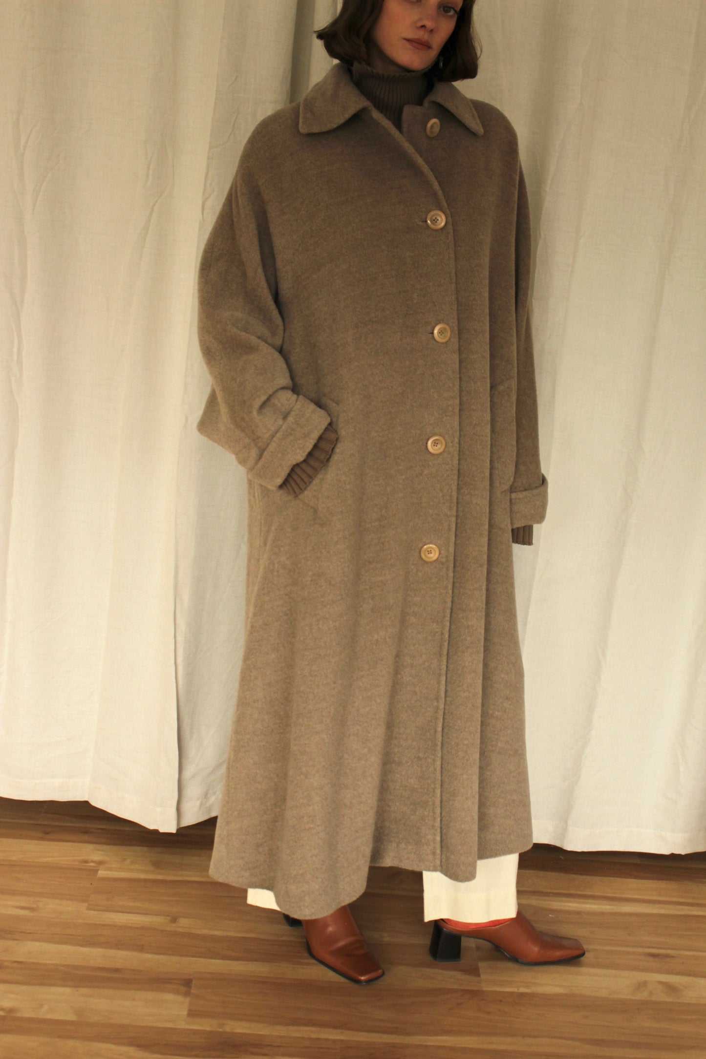 Vintage Italian Dusty Cocoa Long Alpaca Coat