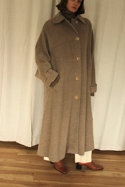 Vintage Italian Dusty Cocoa Long Alpaca Coat