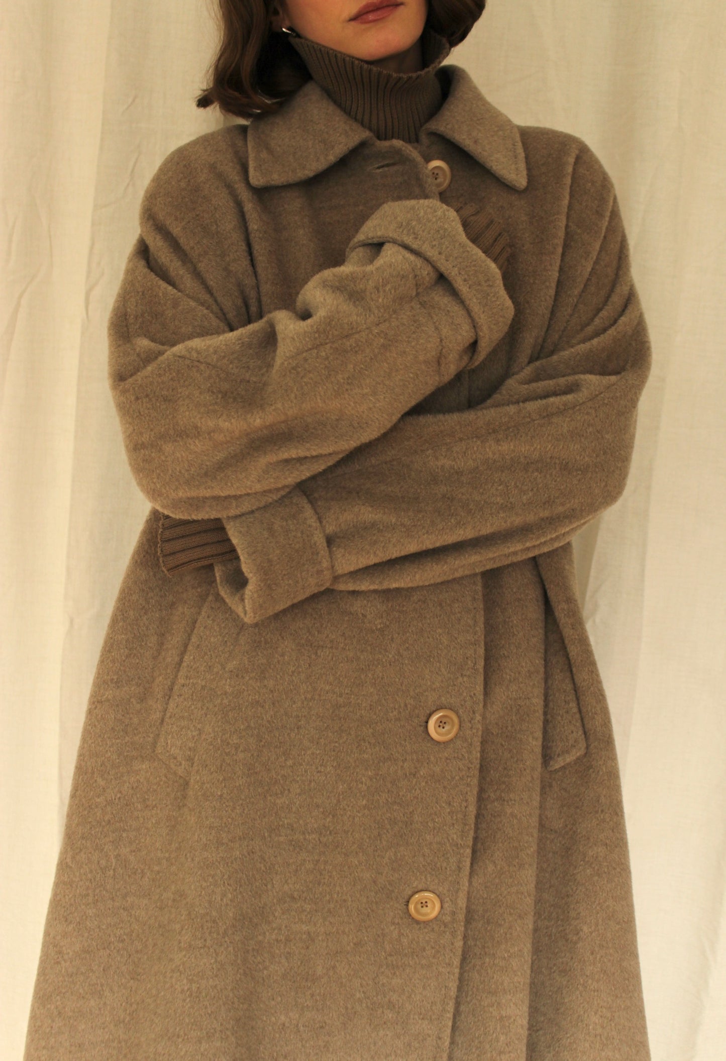Vintage Italian Dusty Cocoa Long Alpaca Coat