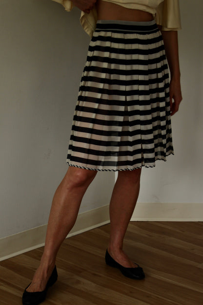 Vintage Sheer Silk Striped & Pleated Skirt