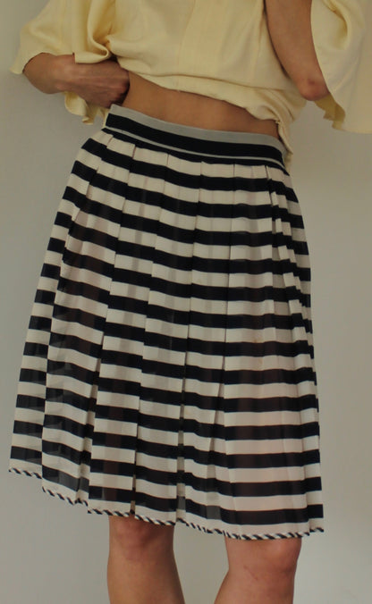 Vintage Sheer Silk Striped & Pleated Skirt