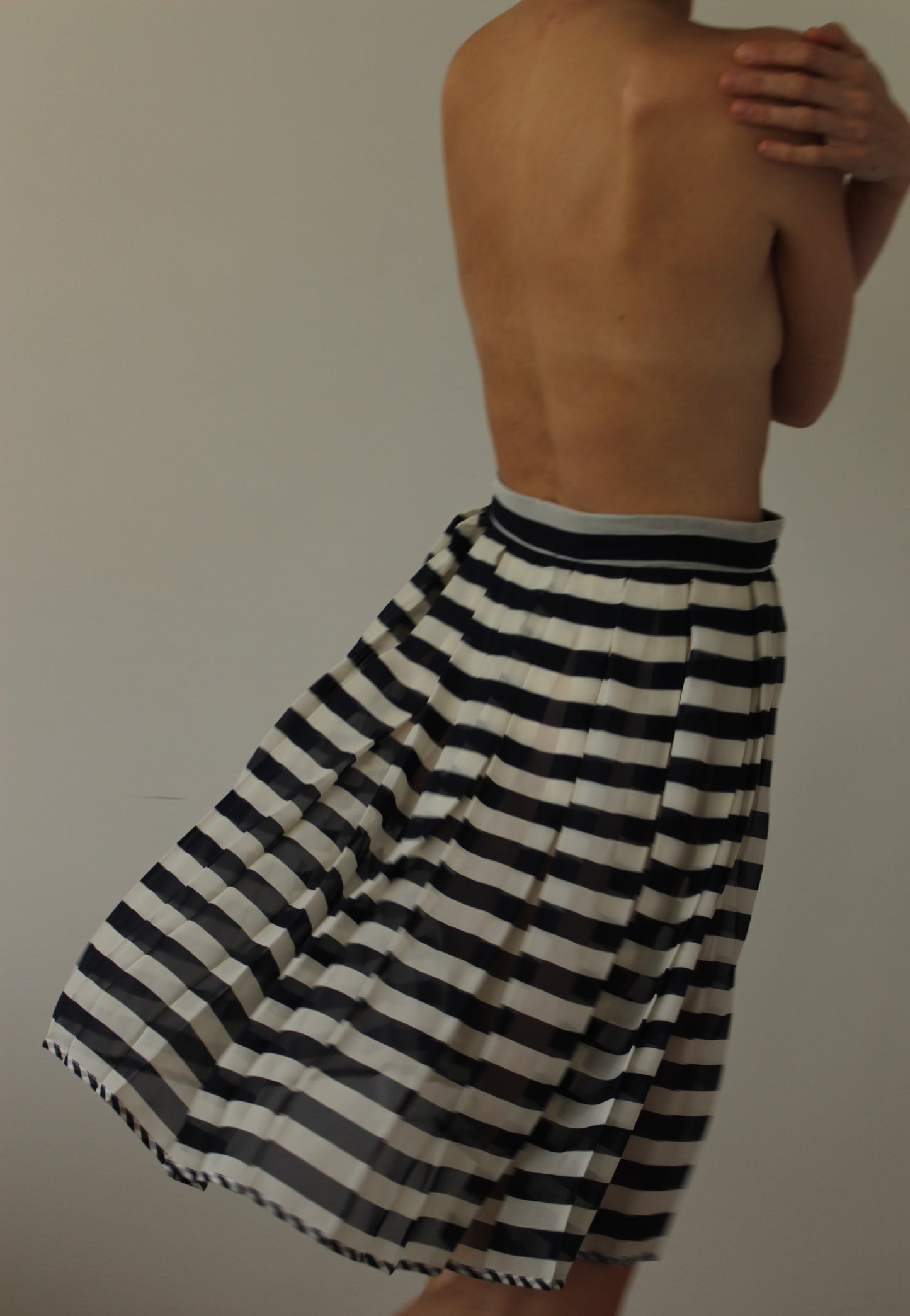 Vintage Sheer Silk Striped & Pleated Skirt