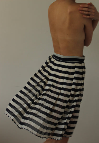 Vintage Sheer Silk Striped & Pleated Skirt