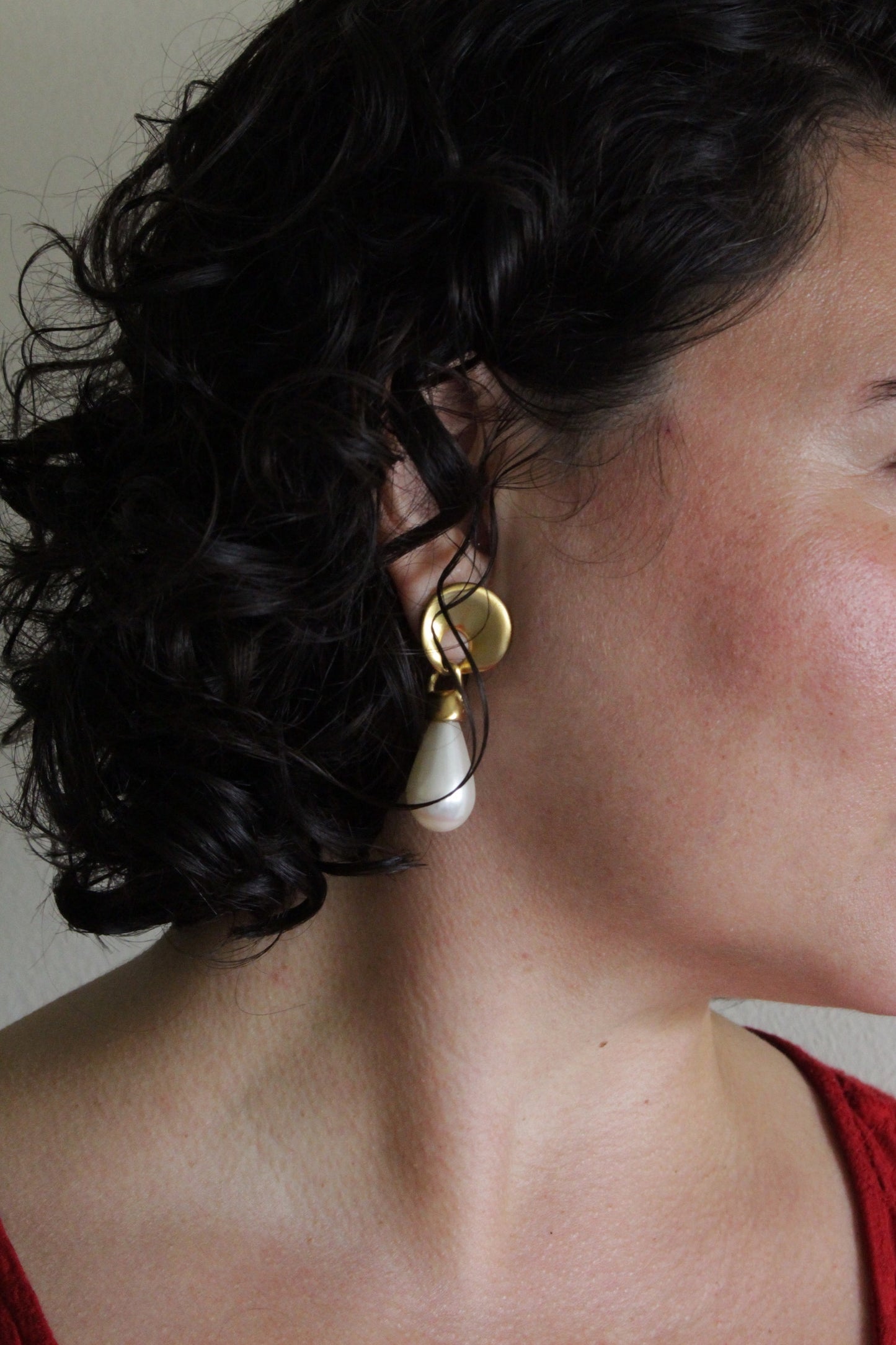 Statement Vintage Brushed Gold & Faux Pearl Earrings