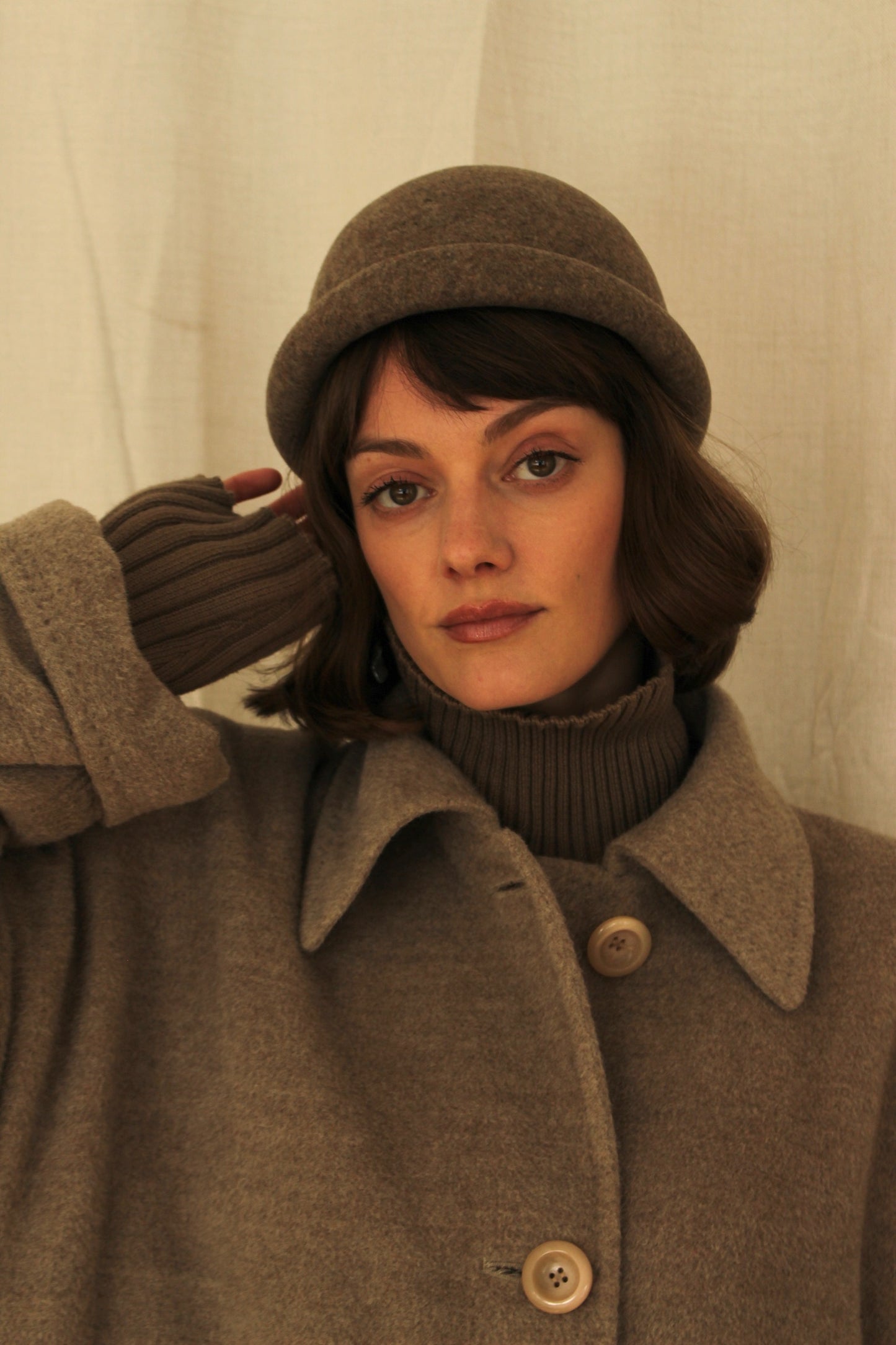 Vintage Heather Brown Felt Wool Rolled Brim Hat