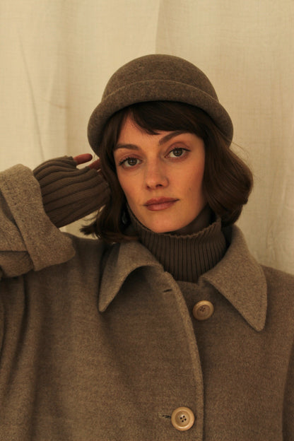 Vintage Heather Brown Felt Wool Rolled Brim Hat