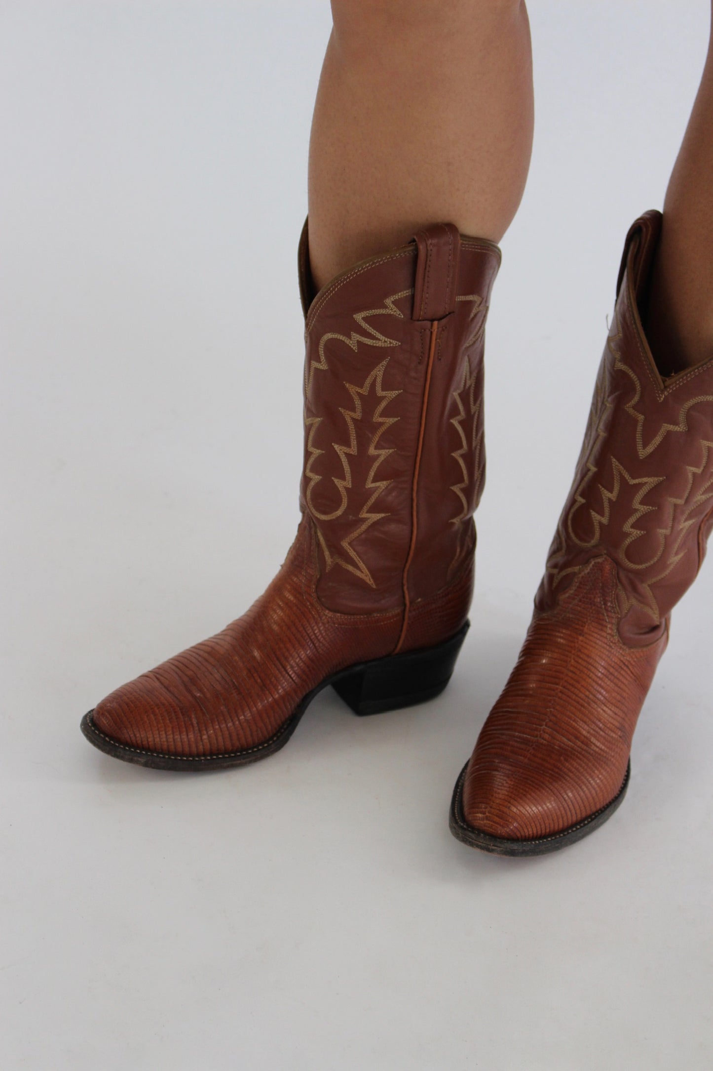 Vintage Snake Embossed & Embroidered Cowboy Boots