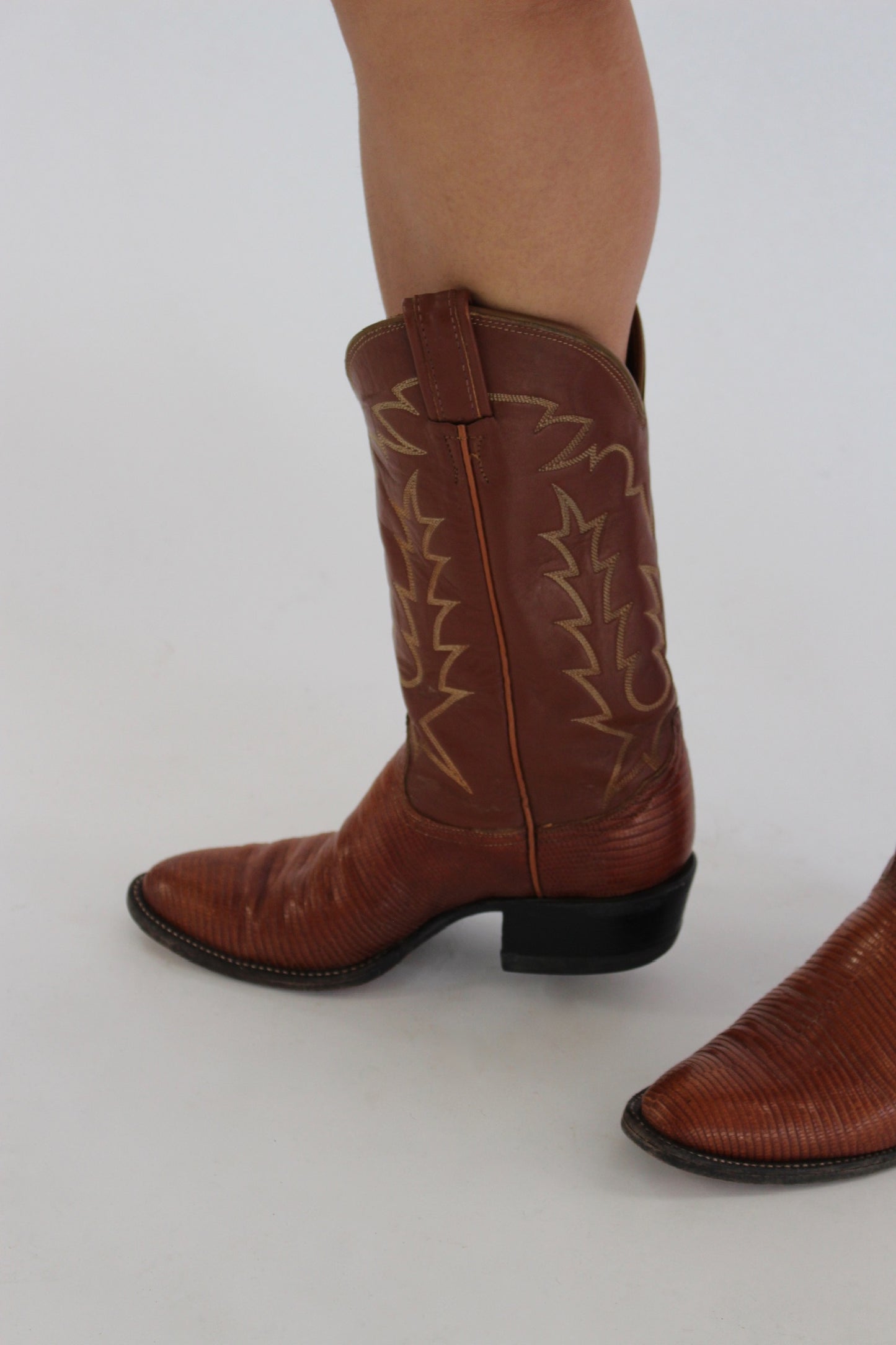 Vintage Snake Embossed & Embroidered Cowboy Boots