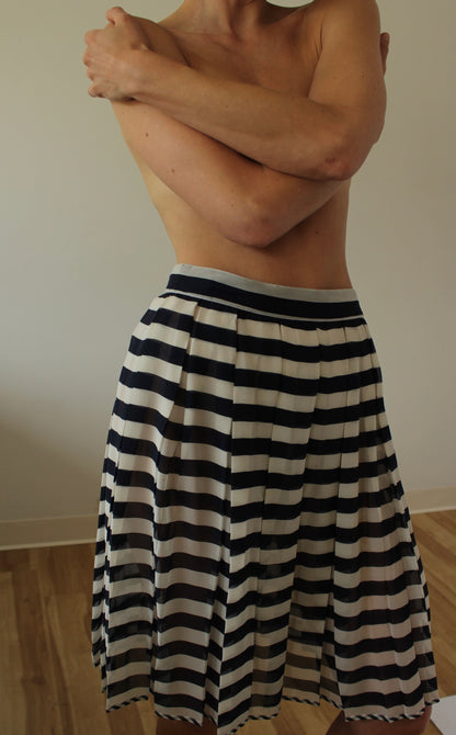 Vintage Sheer Silk Striped & Pleated Skirt