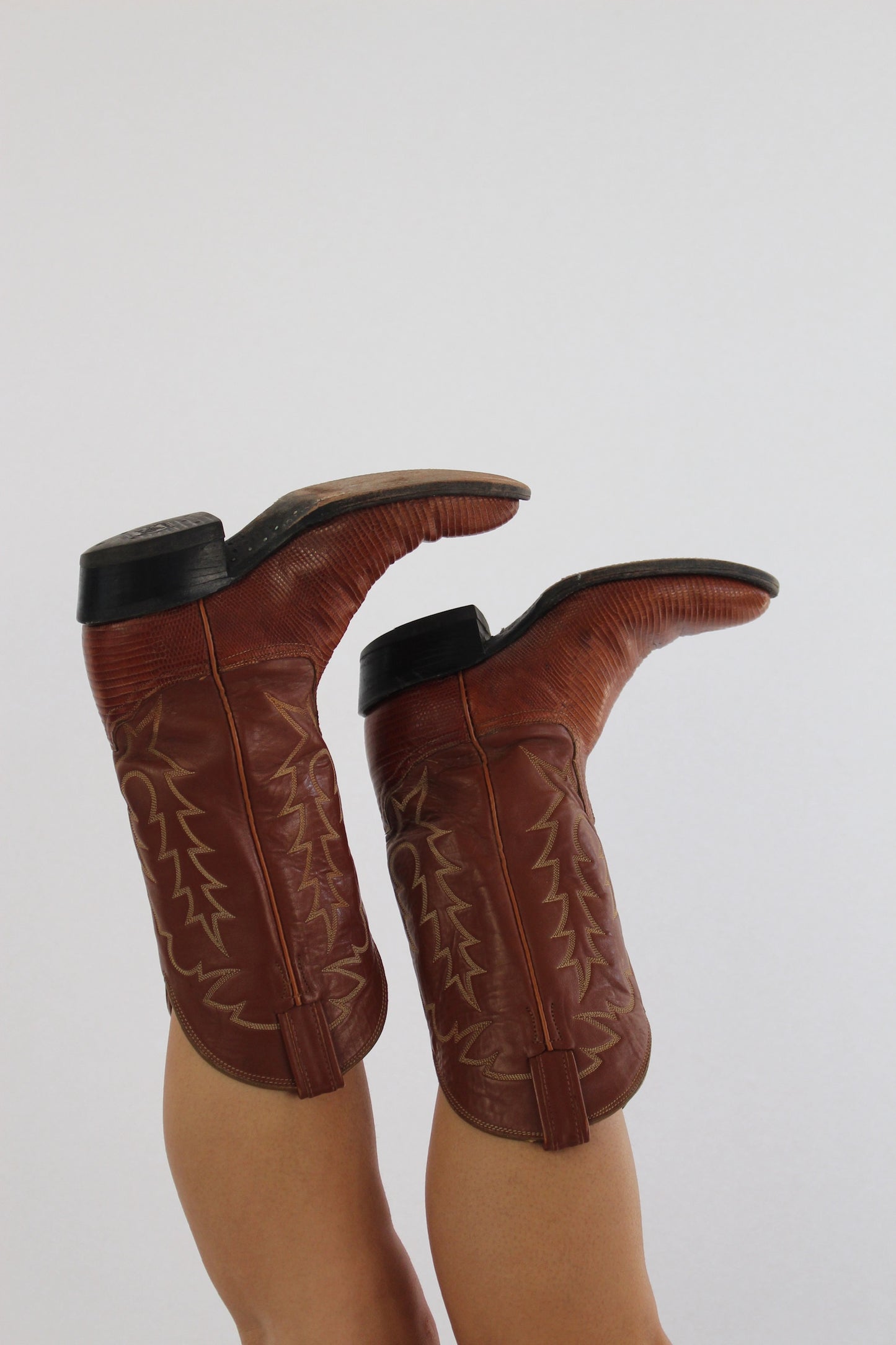 Vintage Snake Embossed & Embroidered Cowboy Boots