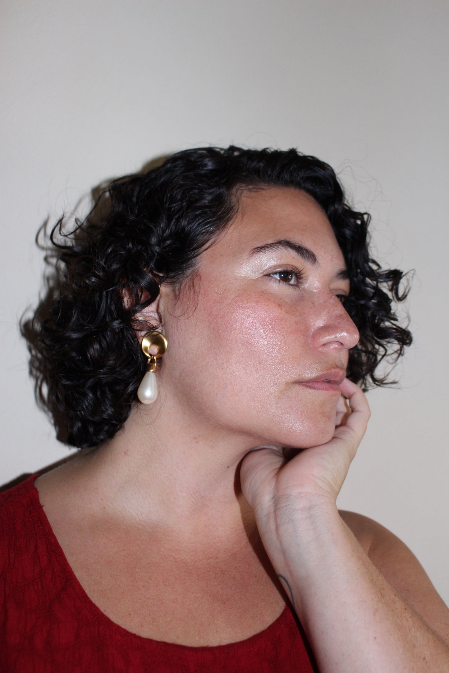 Statement Vintage Brushed Gold & Faux Pearl Earrings