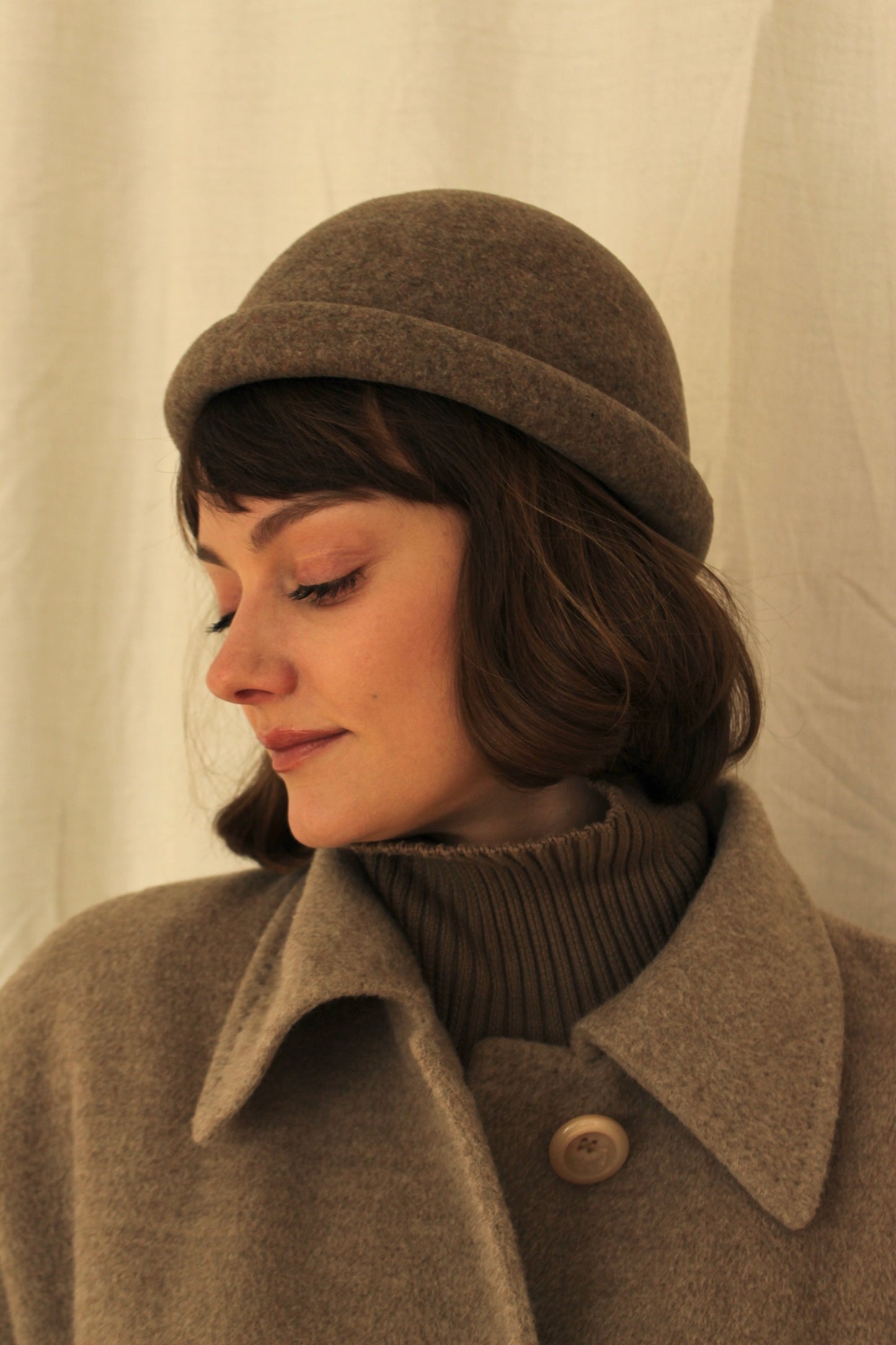 Vintage Heather Brown Felt Wool Rolled Brim Hat