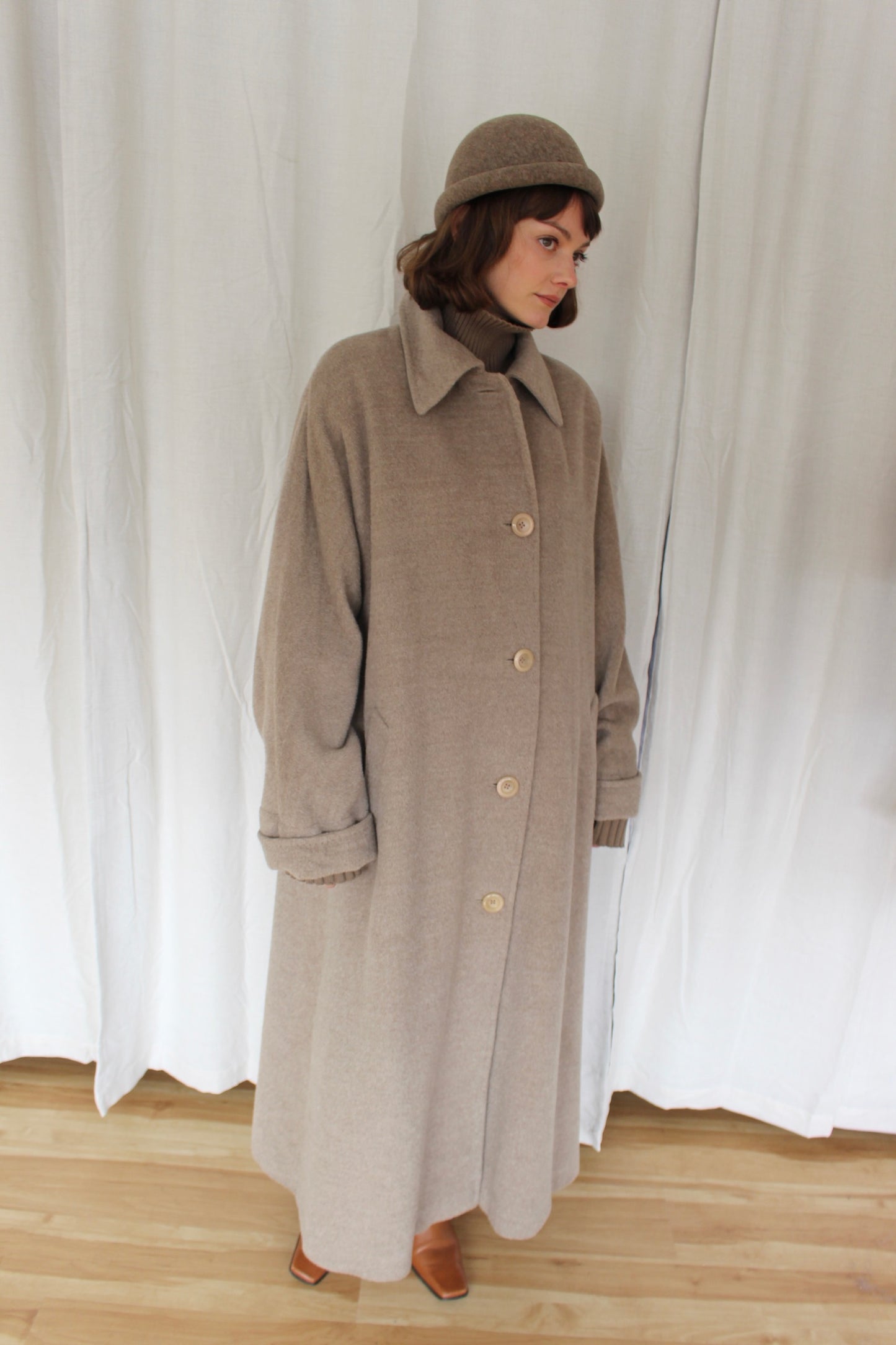 Vintage Italian Dusty Cocoa Long Alpaca Coat