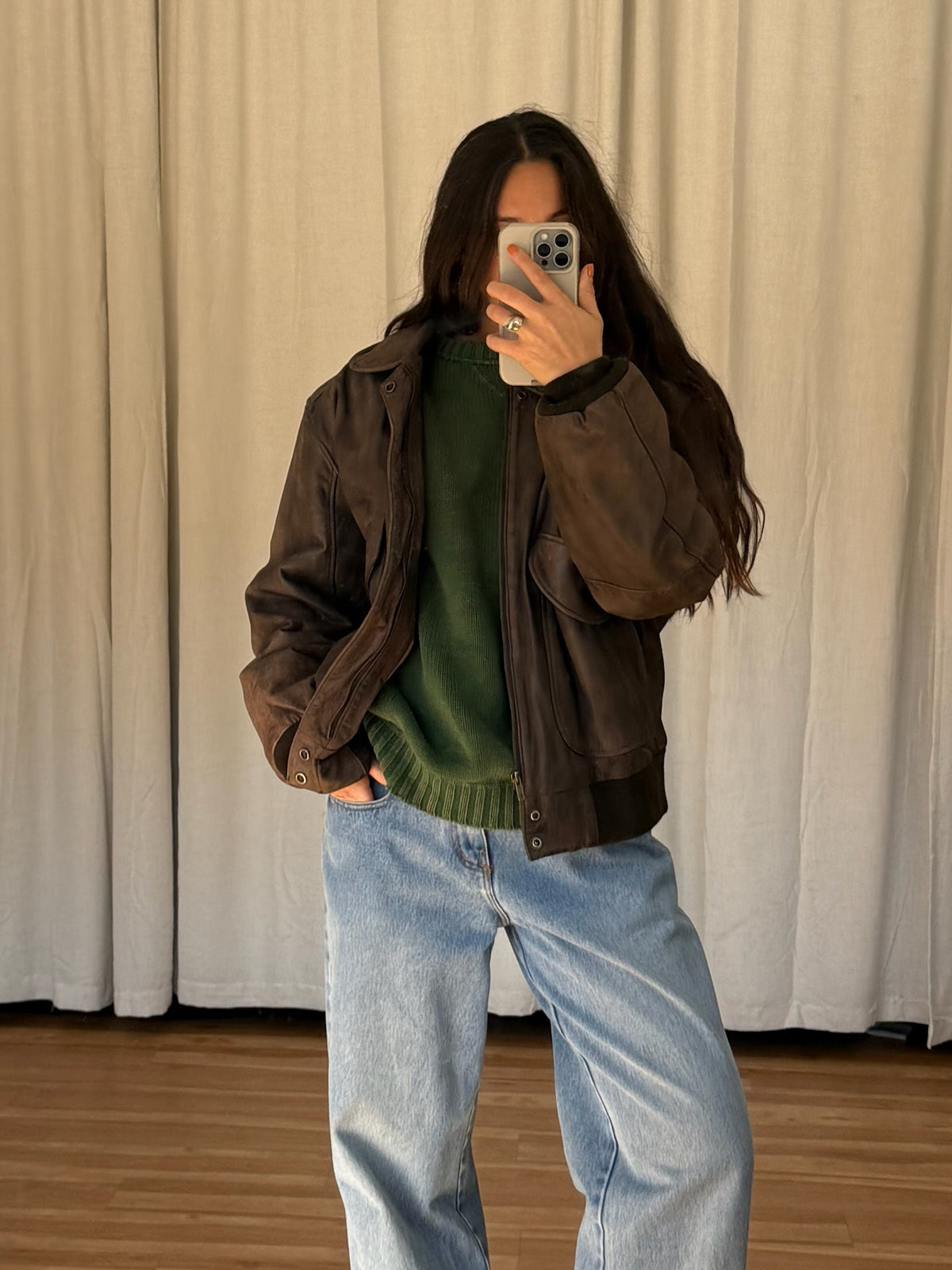 Vintage Faded Espresso Leather Bomber