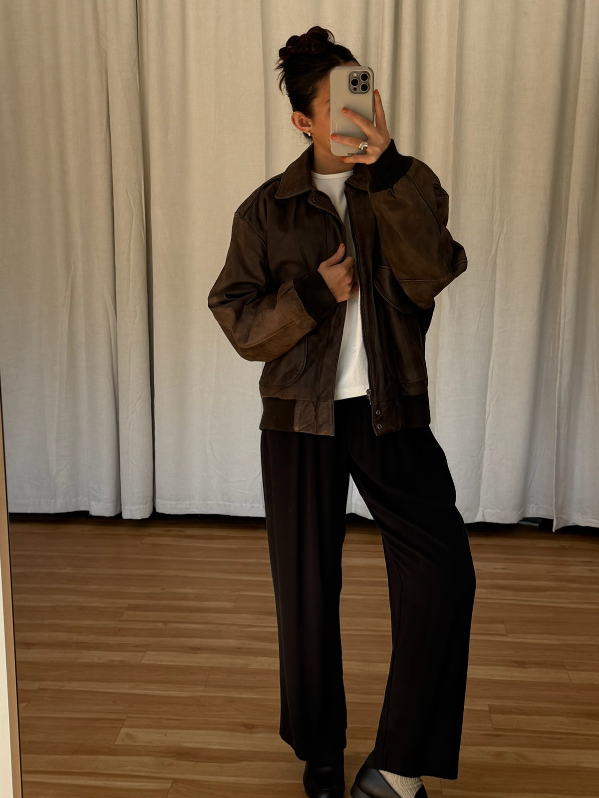 Vintage Faded Espresso Leather Bomber