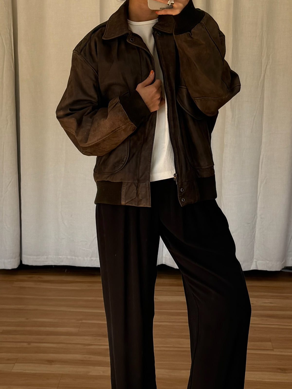 Vintage Faded Espresso Leather Bomber
