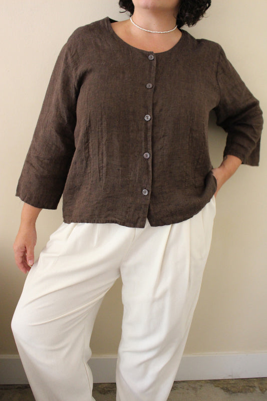 FLAX Cocoa Woven Linen Top