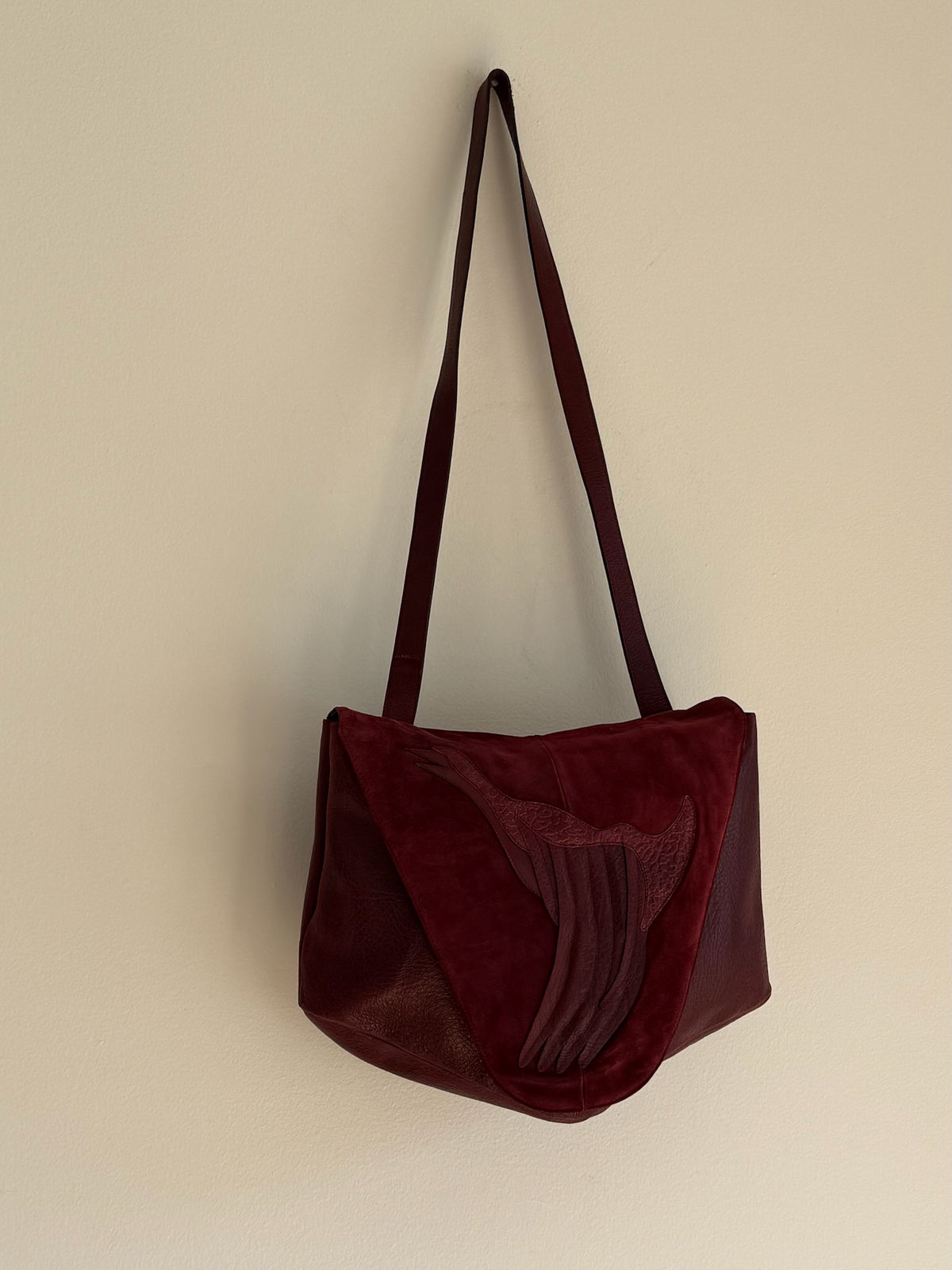 Bold Vintage Merlot Suede & Embossed Leather Bag