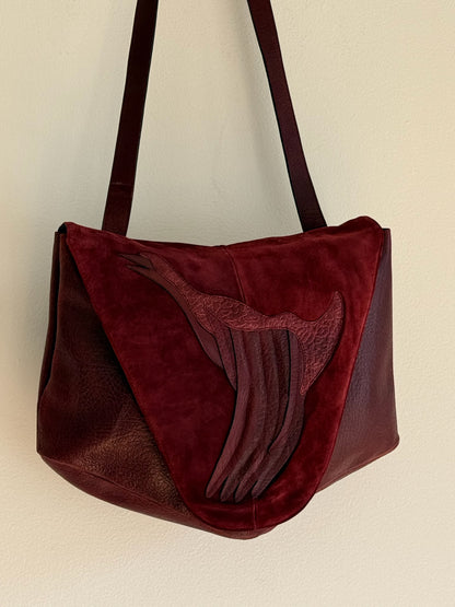 Bold Vintage Merlot Suede & Embossed Leather Bag