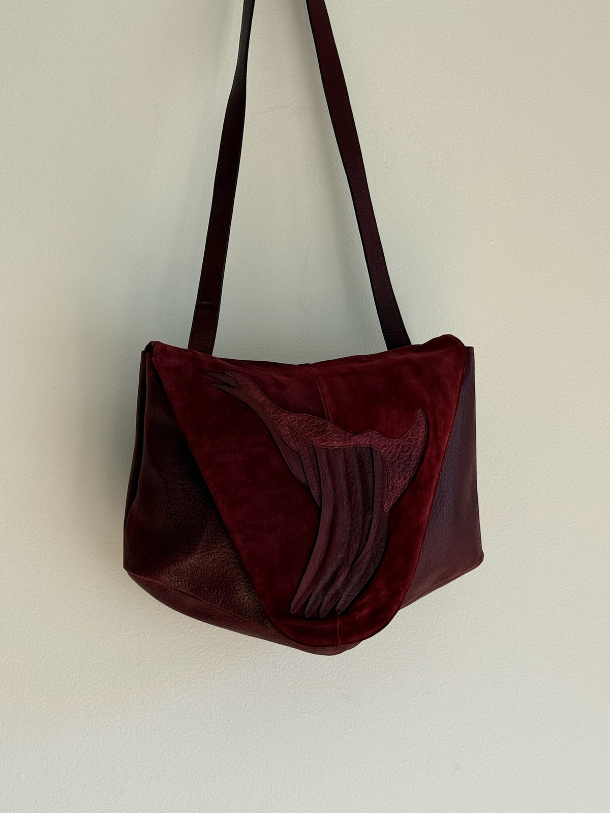 Bold Vintage Merlot Suede & Embossed Leather Bag