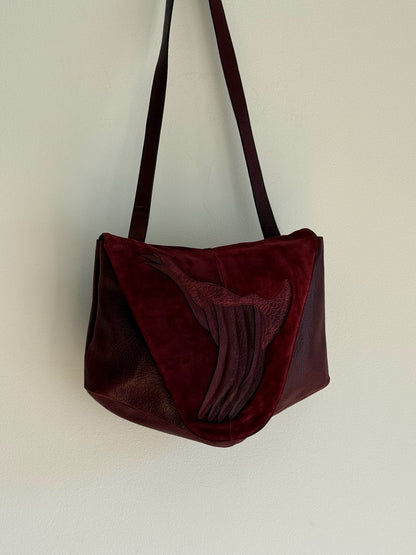 Bold Vintage Merlot Suede & Embossed Leather Bag