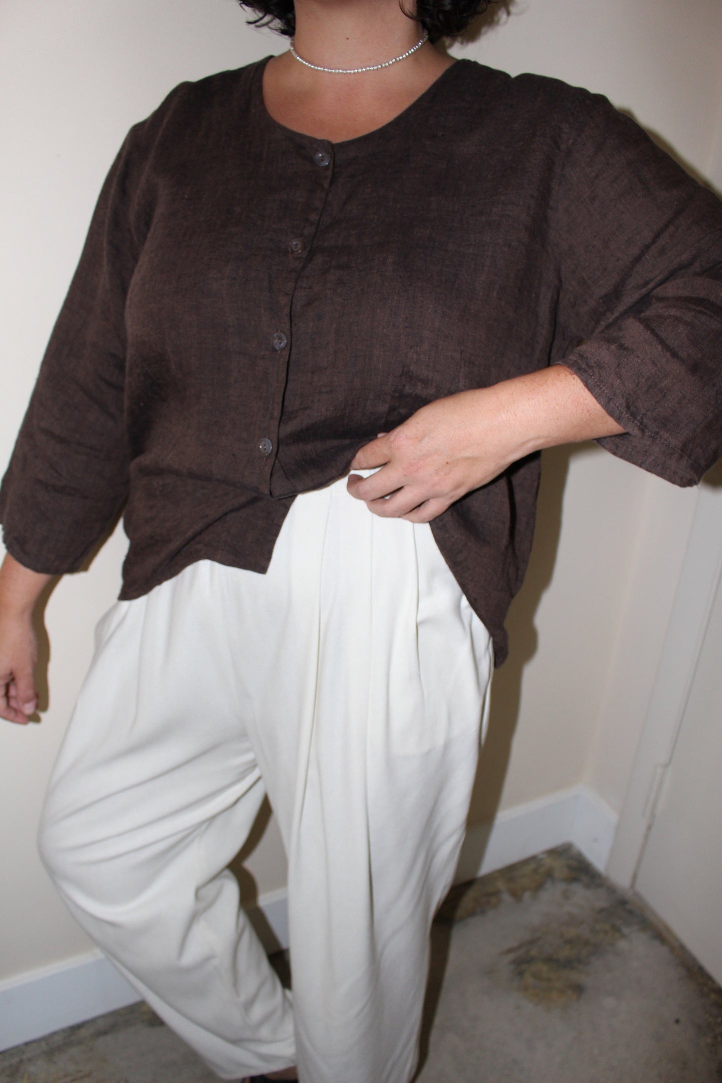 FLAX Cocoa Woven Linen Top